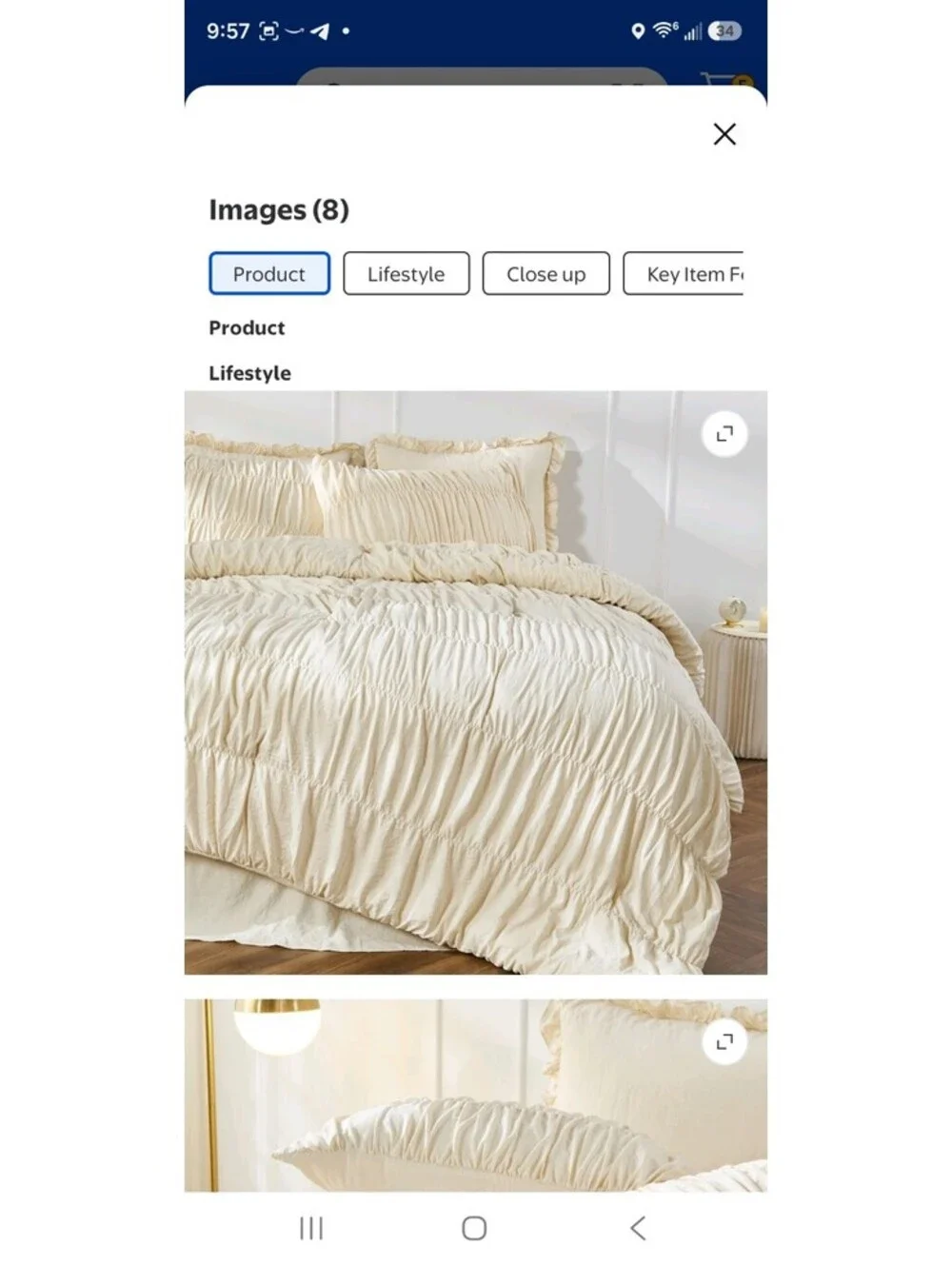 Bonlino Farmhouse Ruched Comforter King Size Bed Set 3 Pieces with Pillow Shams
